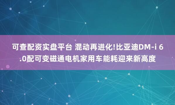 可查配资实盘平台 混动再进化!比亚迪DM-i 6.0配可变磁通电机家用车能耗迎来新高度
